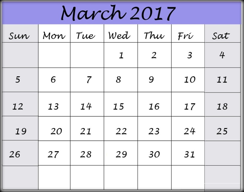 2017 March Calendar Template